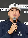 Jang Yu-bin of Korea, a member of the Iron Heads Golf Club in LIV Golff, speaks during a press conference ahead of LIV Golf Korea at Jack Nicklaus Golf Club Korea in Incheon on April 30. [YONHAP]