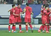 Korea's Oh Se-hun, second from left, celebrates with his teammates during a 2026 World Cup qualifer against Iraq at Yongin Mireu Stadium in Yongin, Gyeonggi on Tuesday. [YONHAP]
