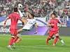 Iraq's Aymen Hussein kicks the ball during a 2026 World Cup qualifer against Korea at Yongin Mireu Stadium in Yongin, Gyeonggi on Tuesday. [YONHAP]