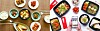 Left: A table of Korean dishes. Right: Delivery food from a restaurant and a cellphone screen showing a food delivery app page [GETTY IMAGES]