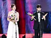 Winners of the special popularity awards given by this year's sponsor and stream platform Prizm: Singer ? and entertainer these days ? Ahn Yu-jin of girl group IVE, left, and actor Kim Soo-hyun [BAEKSANG ARTS AWARDS ORGANIZING COMMITTEE]