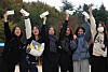 Third-year students at Junghwa Girls’ High School in Daegu poses with their friends after receiving their college entrance exam slips on Nov. 12. [YONHAP]