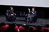 Production designer Ryu Seong-hie, right speaks during a special talk session, titled “The Cinematic Life of Ryu Seong-hie: Winner of the 1st Camellia Award,” held at the Cinematheque venue at the Busan Cinema Center in Haeundae District on Saturday evening. From left, moderator Beck Un-a and Ryu [BIFF]