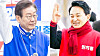 Democratic Party leader Lee Jae-myung, left, and former Land Minister Won Hee-ryong. Lee and Won are running for Incheon's Gyeyang-B constituency in the April 10 general election. [JOONGANG PHOTO]