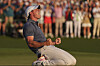 Rory McIlroy celebrates after winning a playoff against Justin Rose at the Masters in Augusta, Georgia on April 13.  [AP/YONHAP]