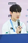 Korean short track speed skater Rim Jong-un speaks at a press conference at Korea House in Milan on Feb. 21. [YONHAP]