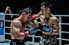 China's Wei Rui, right, clashes with Japan's Hiroki Akimoto at ONE Fight Night 22 on May 3 at Lumpinee Boxing Stadium in Bangkok, Thailand. [ONE]