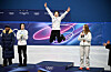 Short track speed skater Kim Gil-li celebrates during the medal ceremony for the women’s short track 1,500 meters at the 2026 Milan-Cortina Winter Olympics at the Milano Ice Skating Arena in Milan on Feb. 20. [JOONGANGILBO]