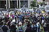 People attend a protest rally at the Immigration and Customs Enforcement field office in Baltimore on Aug. 25, to support Kilmar Abrego Garcia. [AP/YONHAP]