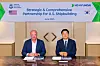 Choi Han-nae, head of the Corporate Planning Division at HD Korea Shipbuilding & Offshore Engineering, right, and Dino Chouest, CEO of Edison Chouest Offshore (ECO) pose for a photo at the signing ceremony at ECO's headquarters in New Orleans, Louisiana, on June 19. [YONHAP]