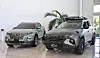 A model of Hyundai Motor's Santa Cruz pickup truck, left, and a model of Tucson XRT at the Hyundai Design and Technical Center in Irvine, California. [HYUNDAI MOTOR]