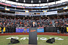 Hanwha Eagles CEO Park Jong-tae gives a welcoming remark to visitors at the Hanwha Life Ballpark on March 28. [HANWHA EAGLES]