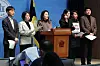 Lawmakers of five opposition parties hold a press conference at the National Assembly in Yeouido, western Seoul, on March 17, to explain their plan to file a petition with the Inter-Parliamentary Union to request an investigation into President Yoon Suk Yeol's failed martial law bid. [YONHAP]