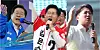 From left: Democratic Party candidate Lee Jae-myung delivers a speech at the Sky Road in Daejeon, People Power Party candidate Kim Moon-soo campaigns at Seomun Market in Daegu and Reform Party candidate Lee Jun-seok appeals to voters at Cheonggye Plaza in central Seoul on May 12. [YONHAP]