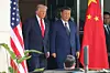 U.S. President Donald Trump and Chinese President Xi Jinping leave the meeting room after concluding their bilateral summit at Narae Maru within the Air Force’s 5th Air Mobility Wing at Gimhae Airport in Busan on Oct. 30. [YONHAP]