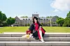 A student takes a graduation photoshoot at Korea University's campus in Seongbuk District, northern Seoul [KIM EUN-SOO]