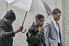 Rapper Kid Cudi, center, arrives at Federal Court for the trial of Sean ″Diddy″ Combs, in New York on May 22. [AP/YONHAP]