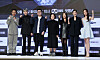 From left, dancer Ryu Hoi-woong, singer Kang Daniel, chief producer Kwon Young-chan, producer Choi Jeong-nam, dancer Jung Bo-kyung, ballerina Kim Joo-won, dancer Choi Soo-jin pose for a photo during a press conference for Mnet's new dance competition show ″Stage Fighter″ held in Gangnam District, southern Seoul, on Tuesday. [NEWS1]