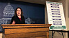 State Senator Michelle Benson reacts at a news conference on Wednesday, April 10, 2019, at the Minnesota State Capitol in St. Paul to a report by the state's legislative auditor on combating fraud in Minnesota's Child Care Assistance Program. [AP/YONHAP]