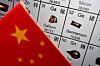 The Chinese flag is placed next to the elements of Gallium and Germanium on a periodic table, in this illustration picture taken on July 6, 2023. [REUTERS/YONHAP]