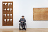 Ha Chong-hyun poses alongside his 'Conjunction' paintings at the Art Sonje Center in central Seoul on Feb. 13. [ART SONJE CENTER]