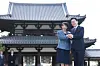 Korean President Lee Jae Myung, right, and Japanese Prime Minister Sanae Takaichi pose for a commemorative photo on Jan. 14 at Horyuji Temple, a prominent cultural heritage site in Nara Prefecture, Japan, on Jan. 14. [YONHAP]