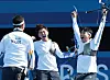 Korean archers celebrate after beating France in the men's team archery gold medal match at the 2024 Paris Olympics in Paris on Monday. [JOINT PRESS CORPS]