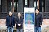 Violnist Kang Dong-seok, center, who has served as the artistic director of Seoul Spring Festival of Chamber Music for the past 20 years as well as violist Kim Sang-jin, right, and pianist Kim Young-ho, left, pose for a photo next to the promotional poster for the forthcoming festival at the residence of former president Yun Po-sun on April 14 in central Seoul. [SEOUL SPRING FESTIVAL OF CHAMBER MUSIC]