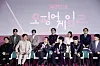 The cast and director of the second season of ″Squid Game″ (2021-) attend a press conference for the upcoming season held at the Dongdaemun Design Plaza in Jung District, central Seoul, on Dec. 9. From the front row, left, are director Hwang Dong-hyuk, actors Lee Jung-jae, Lee Byung-hun, Yim Si-wan, Kang Ha-neul and Wi Ha-jun. From the back row, left, are actors Lee Jin-uk, Park Sung-hoon, Yang Dong-geun, Kang Ae-sim and Lee Seo-hwan. [NEWS1]