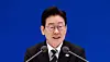 President Lee Jae Myung speaks at a press conference held at the state guesthouse Yeongbingwan of the Blue House in central Seoul on Jan. 21. [JOINT PRESS CORPS]