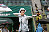 Lim Si-hyeon prepares her shot at a special match before a K League game at Jeonju World Cup Stadium in Jeonju, North Jeolla on June 29. [NEWS1]