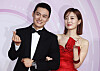 Celebrity couple Oh Sang-jin, left, and Kim So-young, at the SBS Prism Tower in western Seoul on Dec. 17, 2022 [YONHAP]