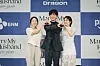 Producer Sohn Ja-young, left, and actors Koshiba Fuka and Sato Takeru pose for photos during a press conference held on June 26 for the Japanese remake of ″Marry My Husband″ drama series. [CJ ENM]