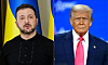 This combination of pictures shows Ukraine's President Volodymyr Zelensky, left, on Feb. 12, and U.S. President Donald Trump, right, on Feb. 22. [AFP/YONHAP]