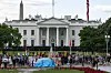 Protesters gather outside the White House to demonstrate against military intervention in the Israel-Iranian conflict in Washington, DC on June 18. [UPI/YONHAP]