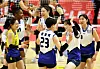 Suwon Hyundai Engineering & Construction Hillstate players celebrate during a V League game against the Gwangju AI Peppers at Pepper Stadium in Gwangju on Friday. [YONHAP]