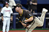 San Diego Padres' pitcher Go Woo-suk Go pitches at the ninth inning of the exhibition game between the San Diego Padres and LG Twins at Gocheok Sky Dome in western Seoul on March 18, 2024. [AP/YONHAP]