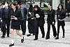 Members of girl group NewJeans leave the Seoul Central District Court building in southern Seoul on March 7 after taking part in the lawsuit against their agency, ADOR. [YONHAP]