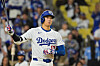 Los Angeles Dodgers two-way player Shohei Ohtani flies out during the ninth inning against the Philadelphia Phillies during game three of the NLDS round for the 2025 MLB playoffs at Dodger Stadium in Los Angeles California on Oct. 8. [REUTERS/YONHAP]