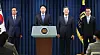 Presidential chief of staff Kang Hoon-sik, second from left, announces the appointments of (from left) former four-term Democratic Party lawmaker Woo Sang-ho, former ranking prosecutor Oh Kwang-soo and former JTBC CEO Lee Kyu-youn, as the presidential secretaries for political affairs, civil affairs and public relations, respectively, at the presidential office in Yongsan District, central Seoul on June 8. [YONHAP]