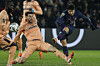 Paris Saint-Germain midfielder Lee Kang-in, right, shoots during a Ligue 1 match against Le Havre at Parc des Princes in Paris on Nov. 22. [EPA/YONHAP]