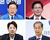 Presidential candidates, clockwise from top left: Lee Jae-myung of the Democratic Party, Kim Moon-soo of the People Power Party, independent Han Duck-soo and Lee Jun-seok of the Reform Party [NEWS1]