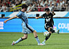 Yang Min-hyuk, right, fires off a shot for Team K League during an exhibition game against Tottenham Hotspur at Seoul World Cup Stadium in Seoul on July 31.  [YONHAP]