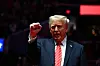 President Donald Trump reacts during a MAGA victory rally at Capital One Arena in Washington, DC, on Jan. 19, one day ahead of his inauguration ceremony. [AFP/YONHAP]