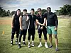 From left, KT Wiz outfielder An Hyeon-min, his KT Wiz fellow players Kang Min-sung, Oh Yoon-seok, Bae Jung-dae and U.S. player Mel Rojas Jr. pose for a photo during a baseball camp in the Dominican Republic, to which Rojas Jr. invited the Korean players [MEL ROJAS JR]