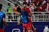 Eom Ji-sung, right, celebrates after scoring against Indonesia in the quarterfinals of the U-23 AFC Asian Cup in Doha, Qatar on April 26. [NEWS1]