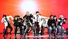Boy band Omega X performs its new song ″Junk Food″ during a showcase held at the Yes24 Live Hall in eastern Seoul for its third EP ″iykyk″ on Tuesday. [NEWS1]