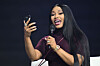 Nicki Minaj speaks during Turning Point USA's AmericaFest 2025, Dec. 21, in Phoenix. [AP/YONHAP]