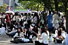 Civilians evacuate the Olympic Gymnastics Arena in Songpa District, southern Seoul, on Aug. 10, following a bomb threat. [NEWS1]
