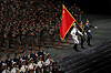 Soldiers of the Chinese People's Liberation Army perform in an evening gala to mark the 80th anniversary of the end of World II, at the Great Hall of the People in Beijing on Sept. 3. [REUTERS/YONHAP]